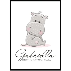 Namntavla Baby flodhäst rosa