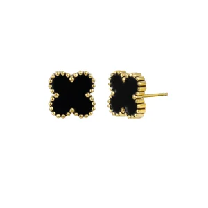 Clover Enamel Earring Black/gold